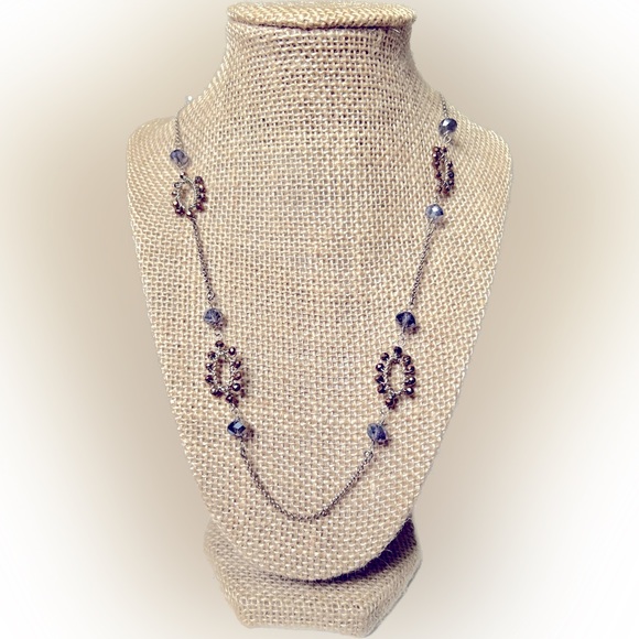 💜Faceted Iridescent Purple & Copper Genuine Crystal Necklace with Brass Accents - Picture 3 of 6